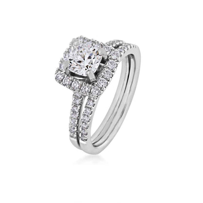 Natural 1-5/8 ct. tw. Cushion Diamond Halo Wedding Set in 14K White Gold front view