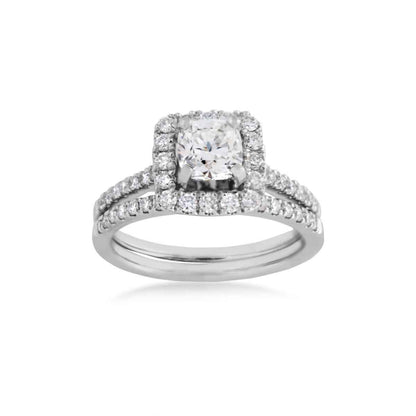 Natural 1-5/8 ct. tw. Cushion Diamond Halo Wedding Set in 14K White Gold