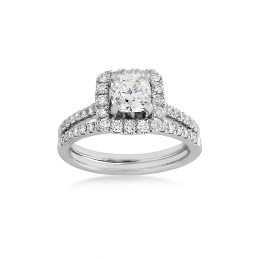 Natural 1-5/8 ct. tw. Cushion Diamond Halo Wedding Set in 14K White Gold