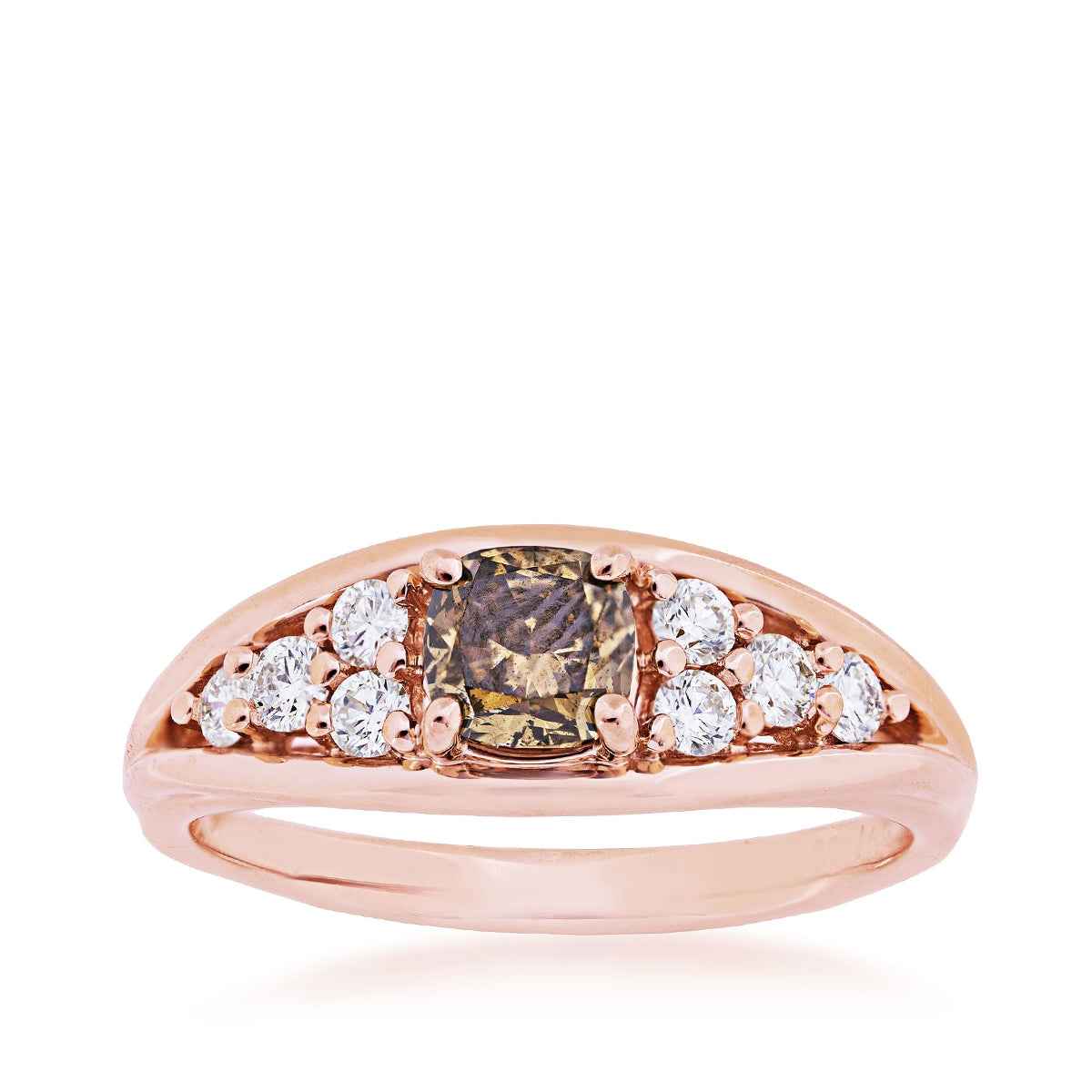 Mocha Lux 3/4 ct. tw. Cushion Cut Mocha Diamond and White Diamond Accented Anniversary Ring in 14K Pink Gold