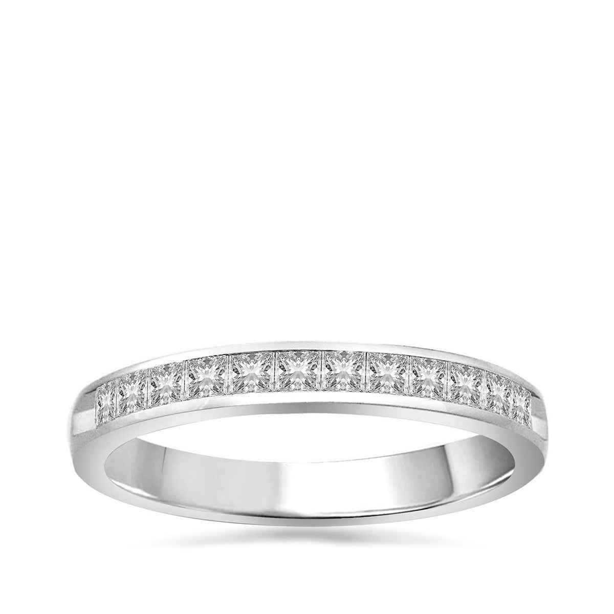 1/2 ct. tw. 12-Stone Princess Cut Diamond Channel Set Anniversary Band in 14K White Gold