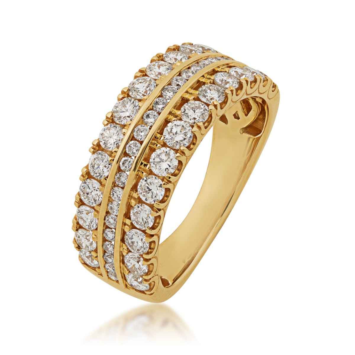 1-1/2 ct. tw. 3 Row Round Brilliant Diamond Anniversary Band in 14K Yellow Gold front view