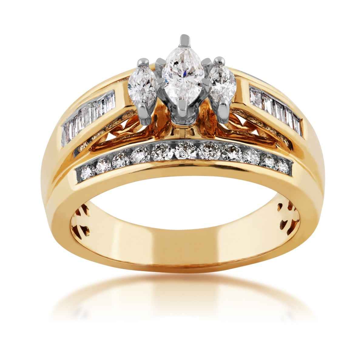 Timeless Collection 1 ct. tw. 3-Stone Marquise Diamond Engagement Ring with Straight Baguette & Round Diamond Band in 14K