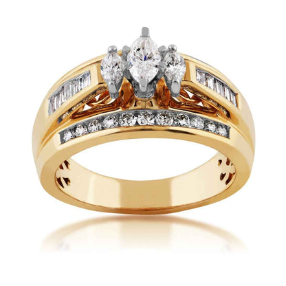 Timeless Collection 1 ct. tw. 3-Stone Marquise Diamond Engagement Ring with Straight Baguette & Round Diamond Band in 14K