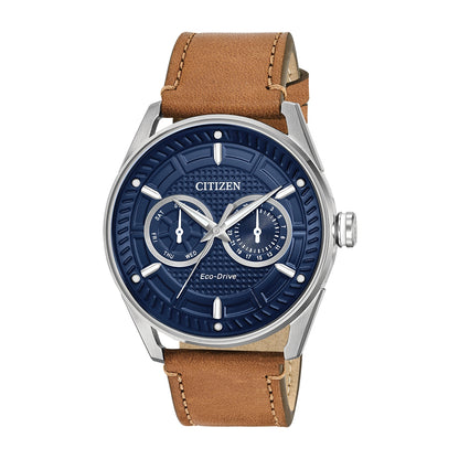 Citizen Men's Weekender Eco-Drive Stainless Steel Watch with Dark Blue Dial & Leather Strap