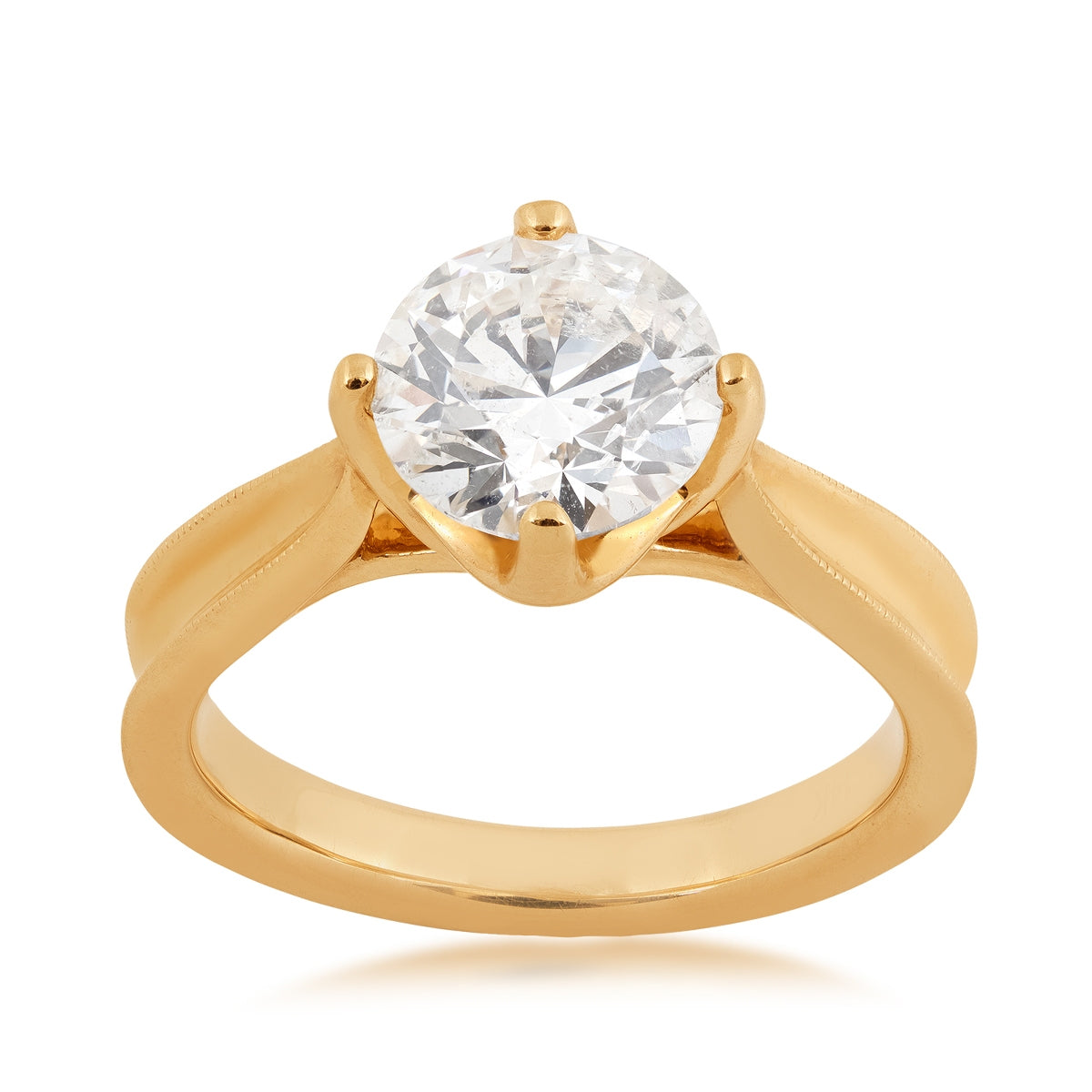 Canadian Rocks 2 ct. tw. Round Brilliant Diamond Solitaire Engagement Ring with Milgrain Edge Detailing in 14K Yellow Gold