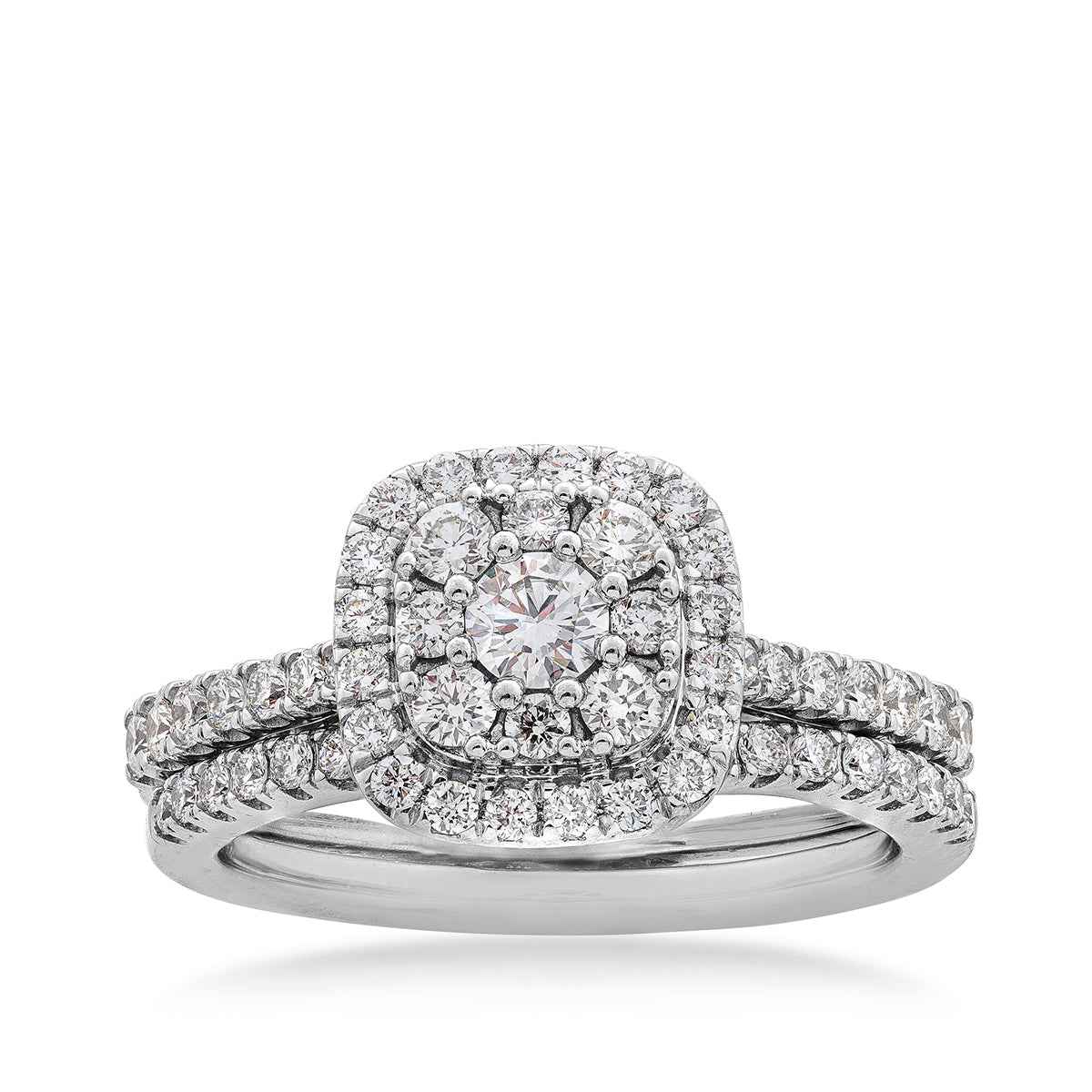Adamante 1 ct. tw. Round Cluster Lab-Grown Diamond Wedding Set with Halo in 10K White Gold