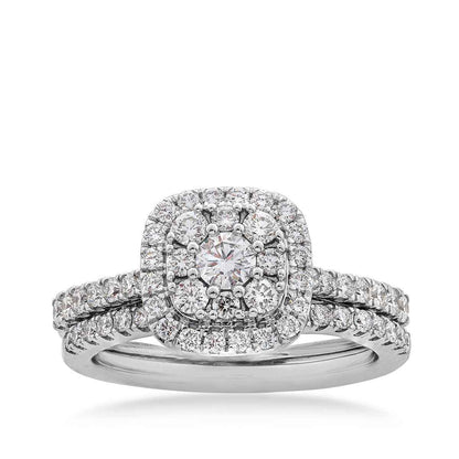 Adamante 1 ct. tw. Round Cluster Lab-Grown Diamond Wedding Set with Halo in 10K White Gold
