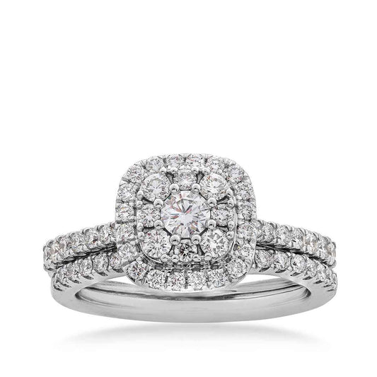 Adamante 1 ct. tw. Round Cluster Lab-Grown Diamond Wedding Set with Halo in 10K White Gold