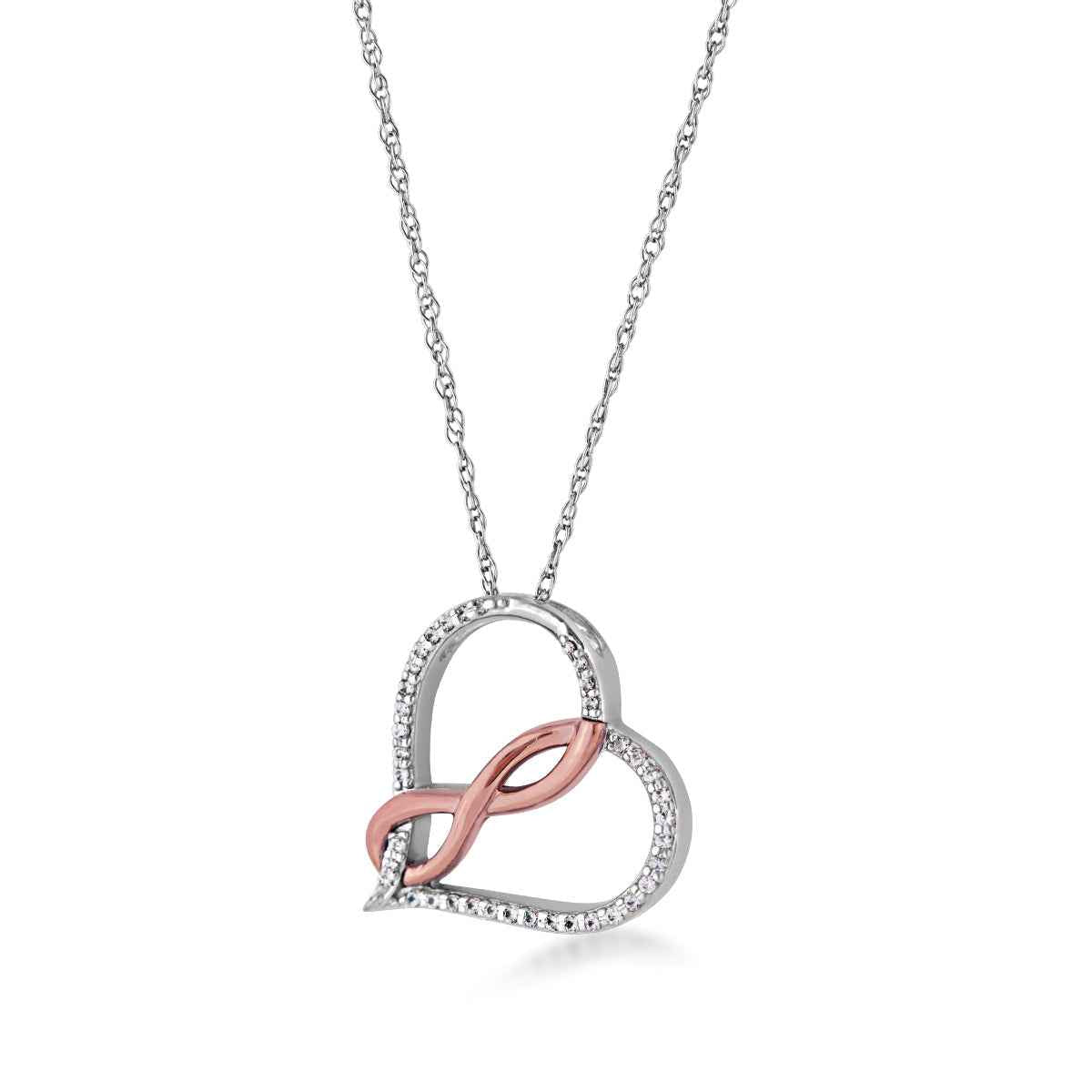 Infinite Love 1/10 ct. tw. Diamond Heart Infinity Pendant in Sterling Silver and 10K Pink Gold