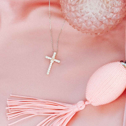Infinite Love 1/2 ct. tw. Diamond Cross Pendant in 10K White and Pink Gold front view