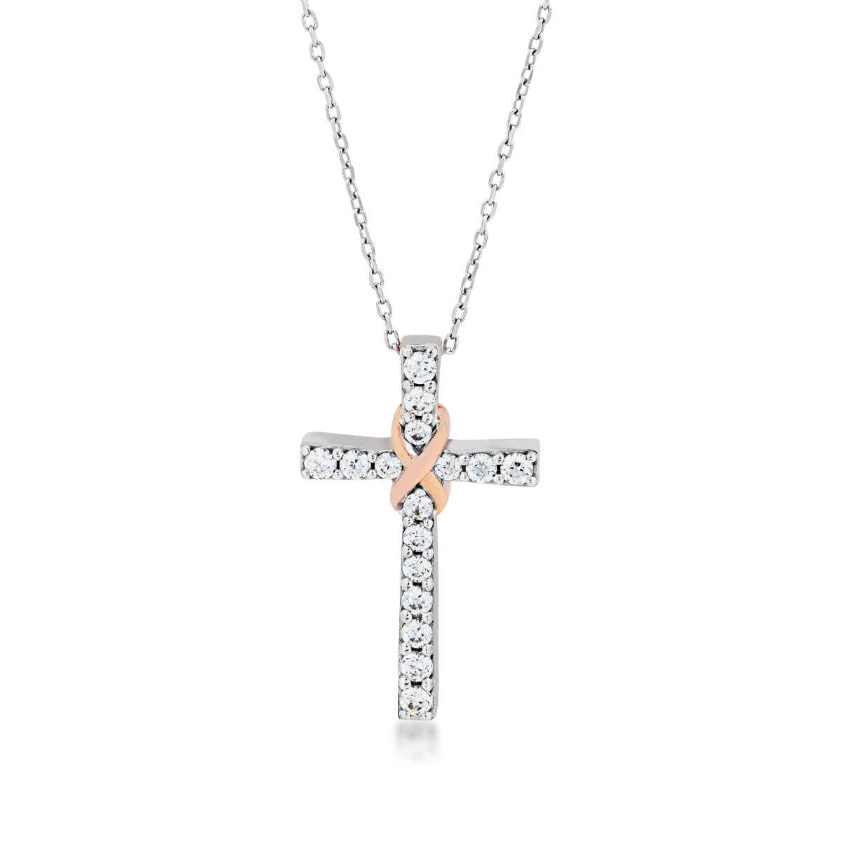 Infinite Love 1/2 ct. tw. Diamond Cross Pendant in 10K White and Pink Gold