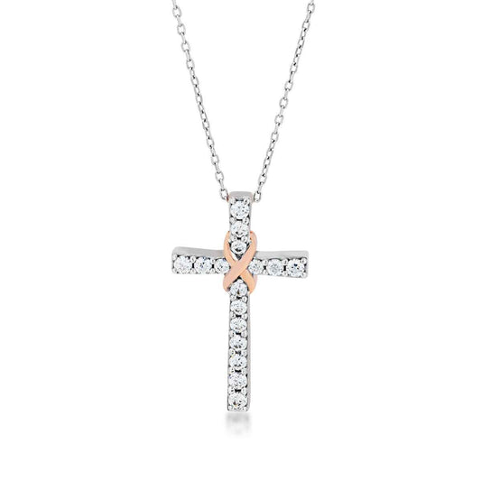 Infinite Love 1/2 ct. tw. Diamond Cross Pendant in 10K White and Pink Gold