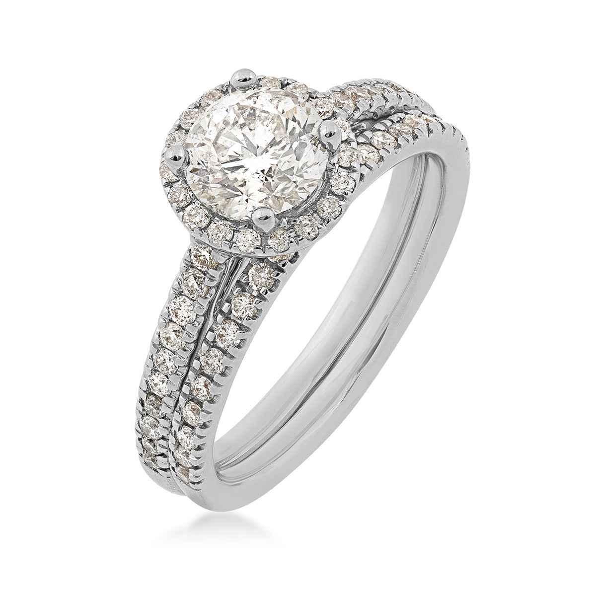 Noventa 1-1/2 ct. tw. Round Brilliant Diamond Halo Wedding Set in 14K White Gold - RB-8997-A78 W4 front view
