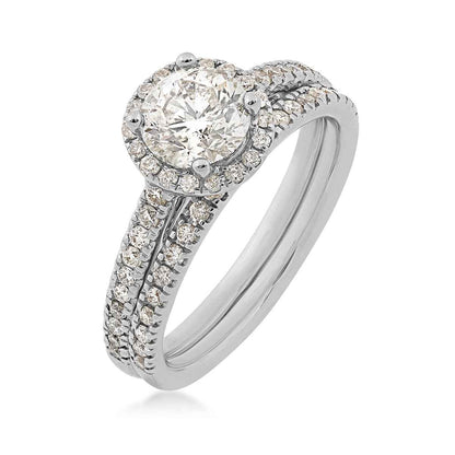 Noventa 1-1/2 ct. tw. Round Brilliant Diamond Halo Wedding Set in 14K White Gold - RB-8997-A78 W4 front view
