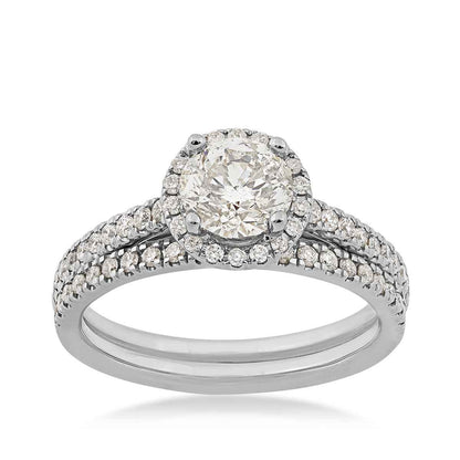 Noventa 1-1/2 ct. tw. Round Brilliant Diamond Halo Wedding Set in 14K White Gold - RB-8997-A78 W4