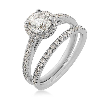 Noventa 1-1/2 ct. tw. Round Brilliant Diamond Halo Wedding Set in 14K White Gold - RB-8997-A78 W4 close-up detail