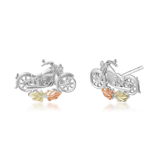 Black Hills Gold Motorcycle Earrings in Sterling Silver