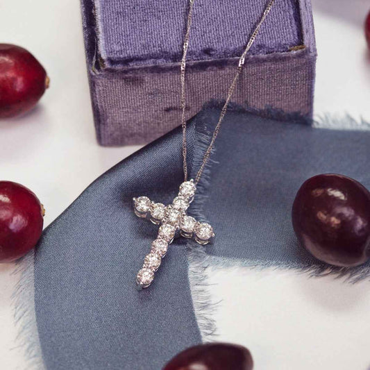 1 ct. tw. Diamond Cross Pendant in 10K White Gold front view