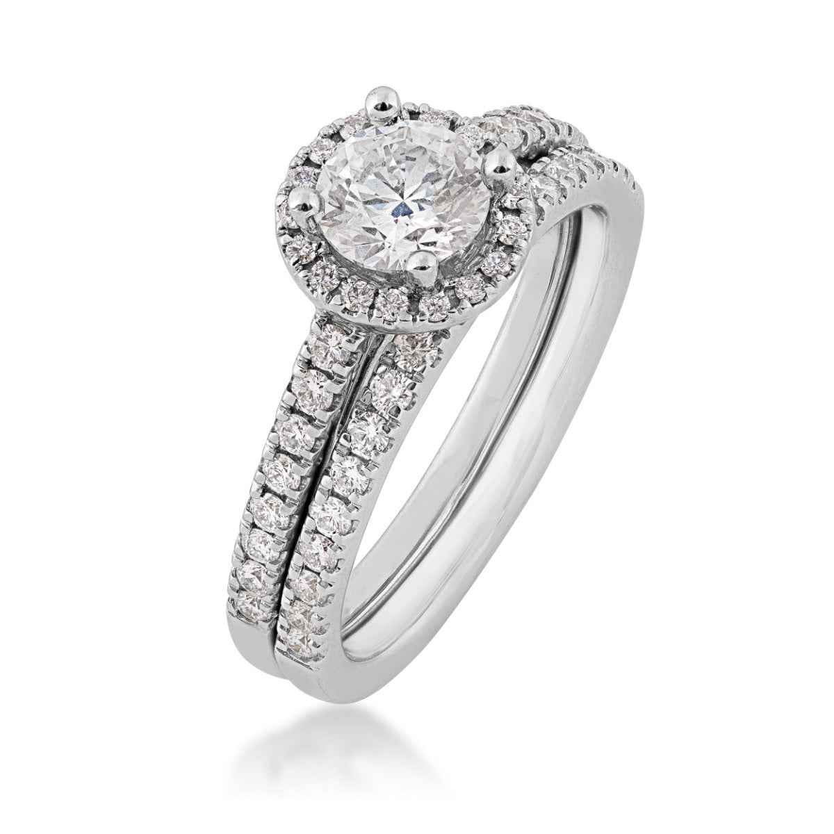 Noventa 1-1/4 ct. tw. Round Brilliant Diamond Halo Wedding Set in 14K White Gold front view