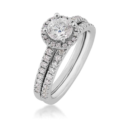 Noventa 1-1/4 ct. tw. Round Brilliant Diamond Halo Wedding Set in 14K White Gold front view