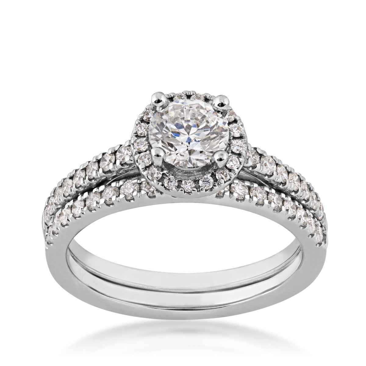 Noventa 1-1/4 ct. tw. Round Brilliant Diamond Halo Wedding Set in 14K White Gold