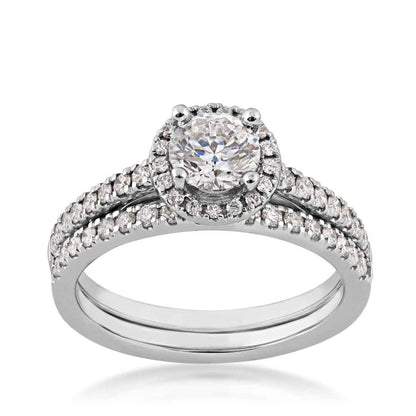 Noventa 1-1/4 ct. tw. Round Brilliant Diamond Halo Wedding Set in 14K White Gold