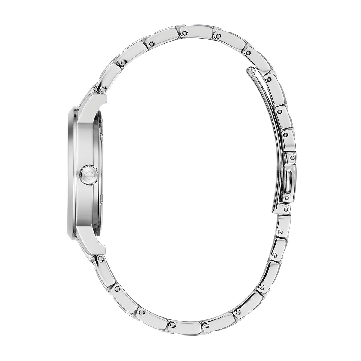 Harley Davidson Stainless Steel Flame Watch with White Dial front view