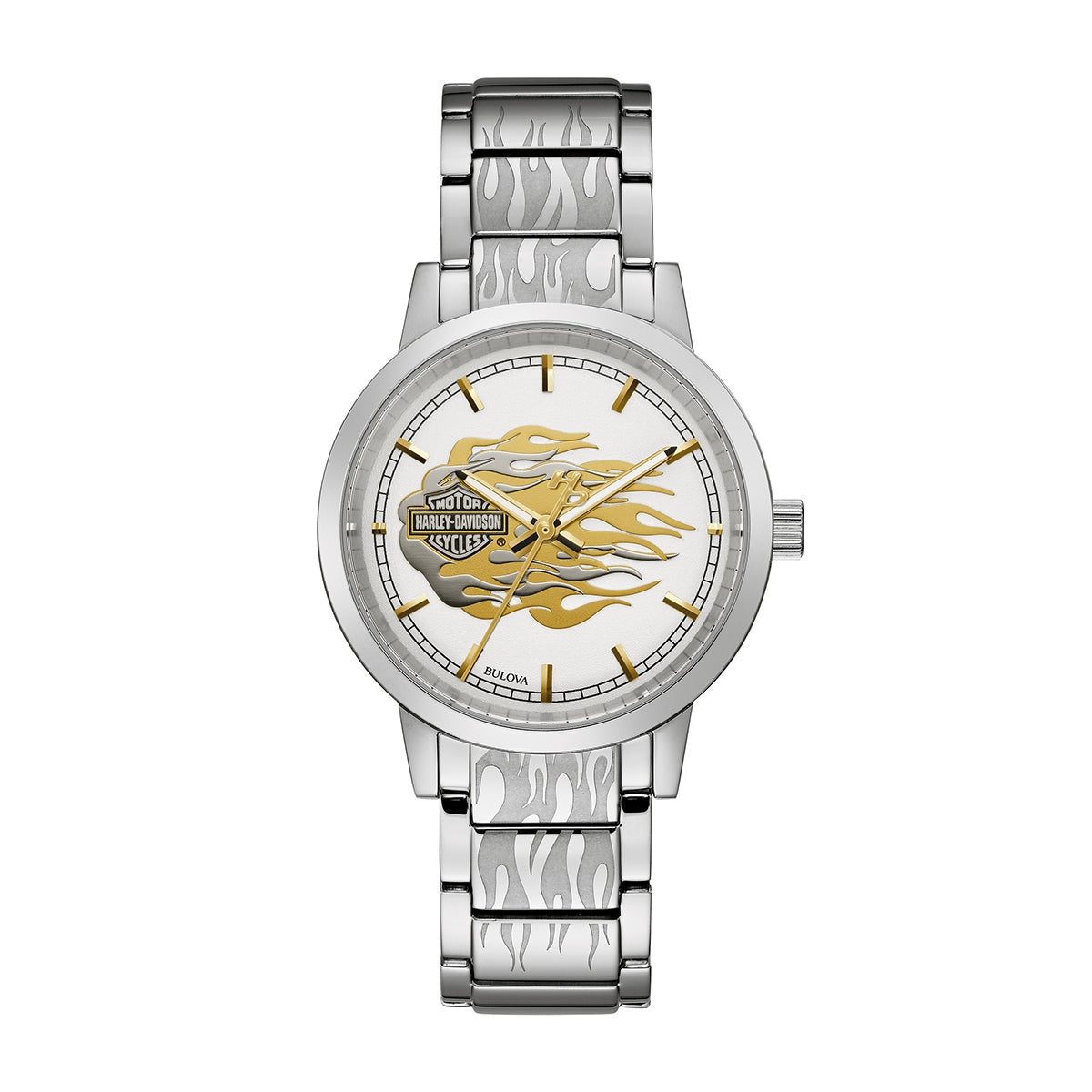 Harley Davidson Stainless Steel Flame Watch with White Dial