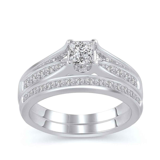 Natural 2 ct. tw. Princess Cut Diamond Wedding Set in 14K White Gold