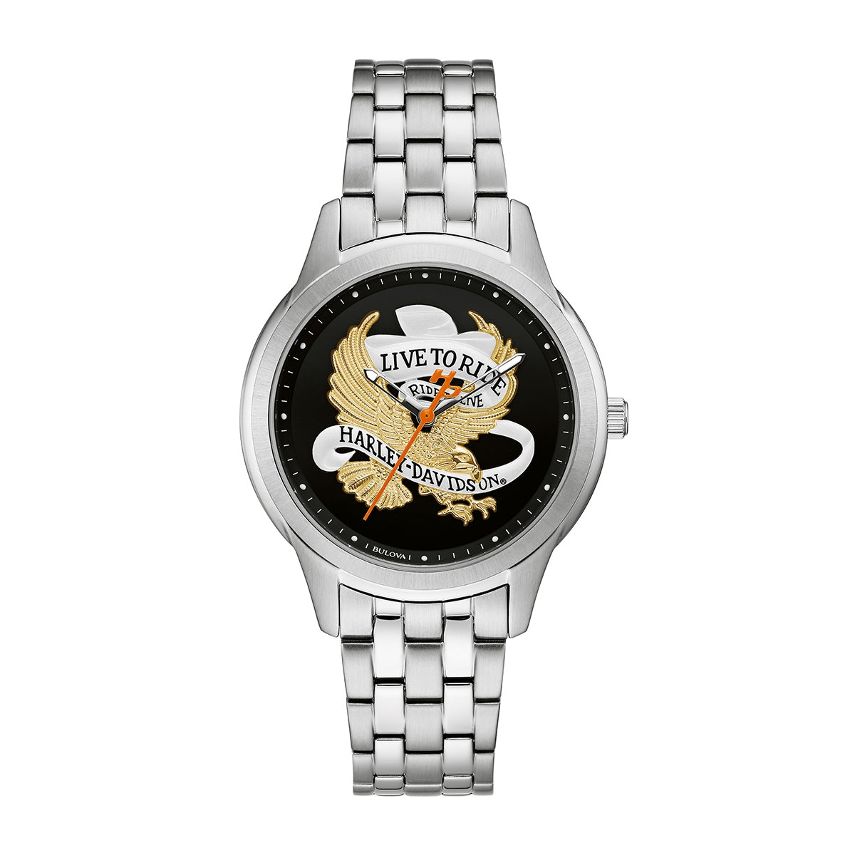 Harley Davidson Live To Ride Eagle Stainless Steel Watch with Black Dial