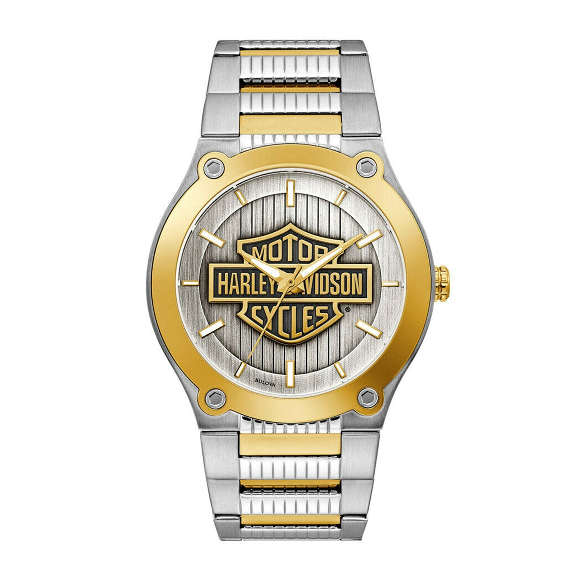 Harley Davidson Two-Tone Stainless Steel Watch with Silver Shield Dial