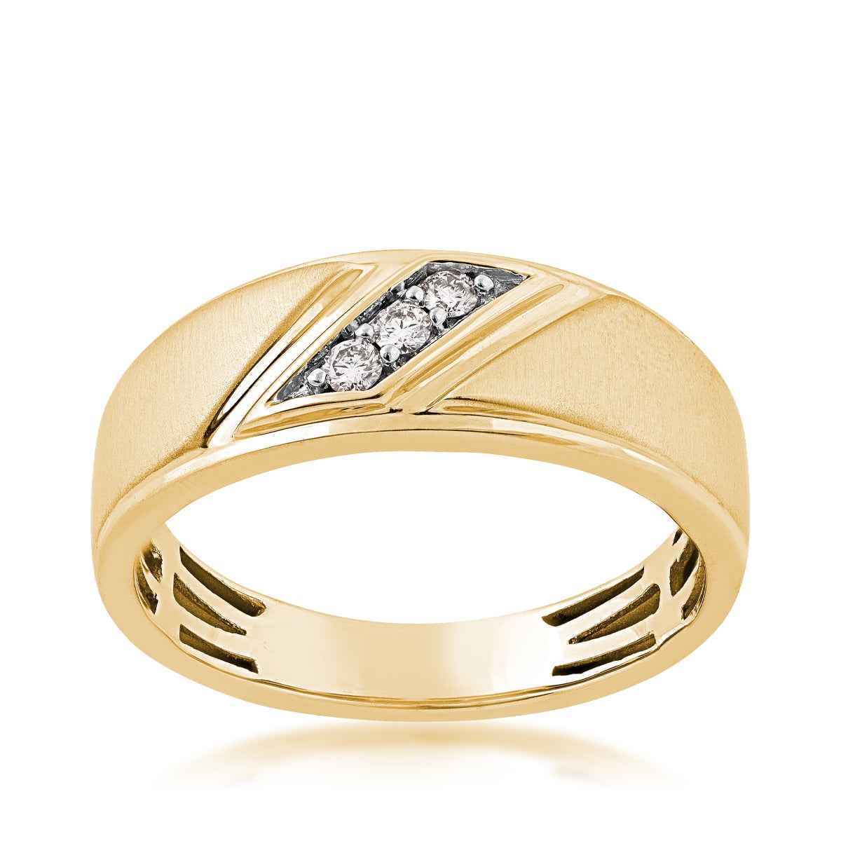 1/10 ct. tw. Men's Round Triple Diagonal Diamond Wedding Ring with Brushed Center in 10K Yellow Gold