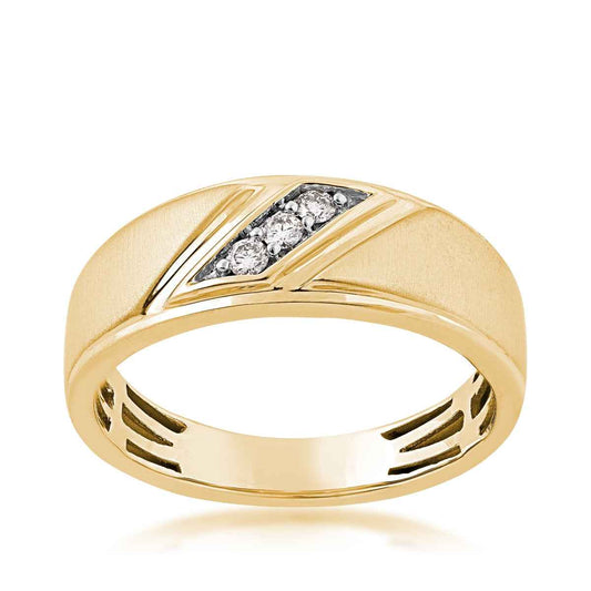 1/10 ct. tw. Men's Round Triple Diagonal Diamond Wedding Ring with Brushed Center in 10K Yellow Gold