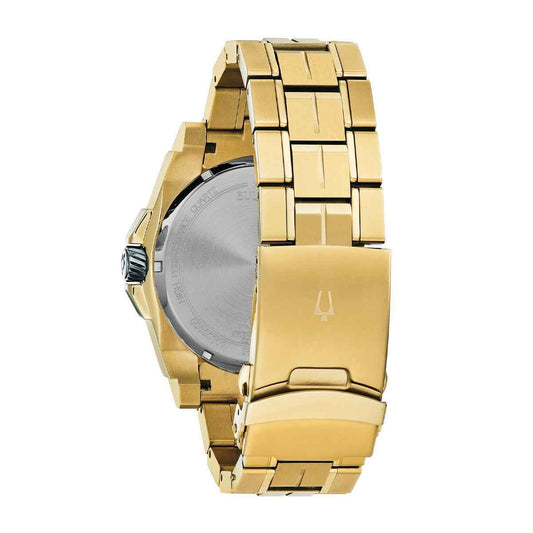 Bulova Men's Precisionist Gold-Tone Stainless Steel Watch with Diamond Black Dial close-up detail