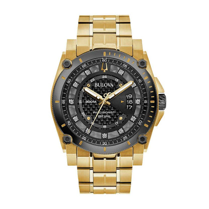 Bulova Men's Precisionist Gold-Tone Stainless Steel Watch with Diamond Black Dial