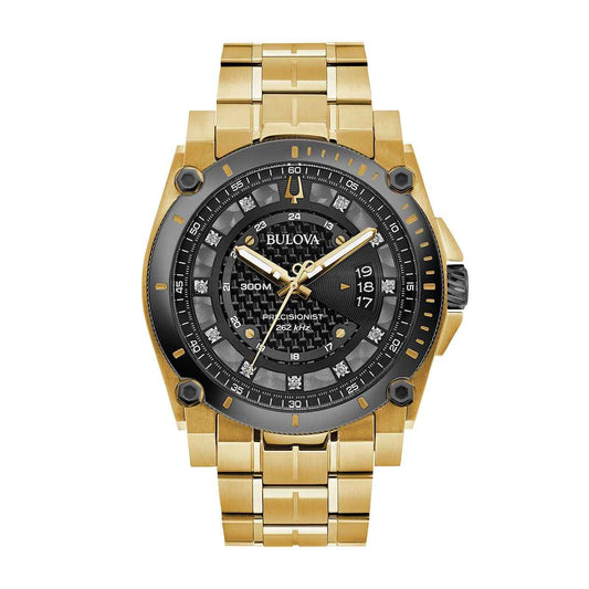 Bulova Men's Precisionist Gold-Tone Stainless Steel Watch with Diamond Black Dial
