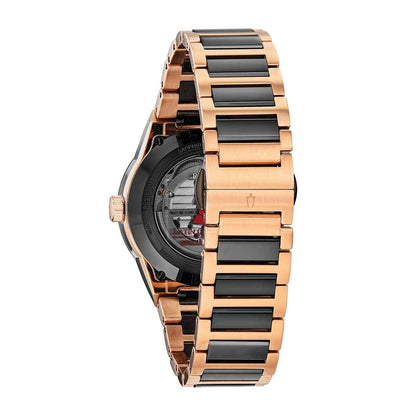 Bulova Latin Grammy Men's Black & Pink-Tone Stainless Steel Watch with Black Dial close-up detail