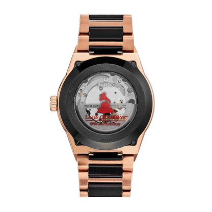 Bulova Latin Grammy Men's Black & Pink-Tone Stainless Steel Watch with Black Dial side profile
