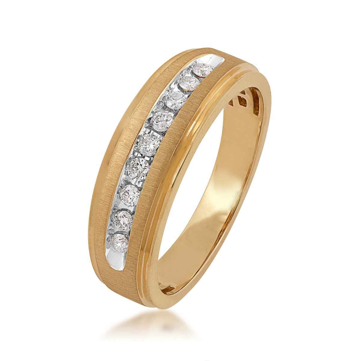Men's 1/4 ct. tw. Round Brilliant Diamond Wedding Band with Brushed Center & Polished Step-Edge Sides in 10K front view