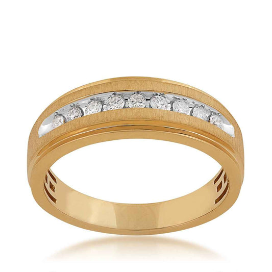 Men's 1/4 ct. tw. Round Brilliant Diamond Wedding Band with Brushed Center & Polished Step-Edge Sides in 10K Yellow Gold