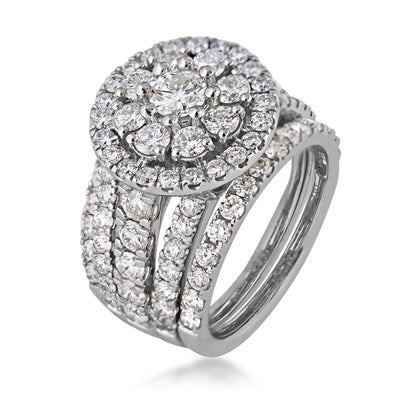 Fairytale Diamonds 4 ct. tw. Round Diamond Cluster Halo Wedding Set in 10K White Gold front view
