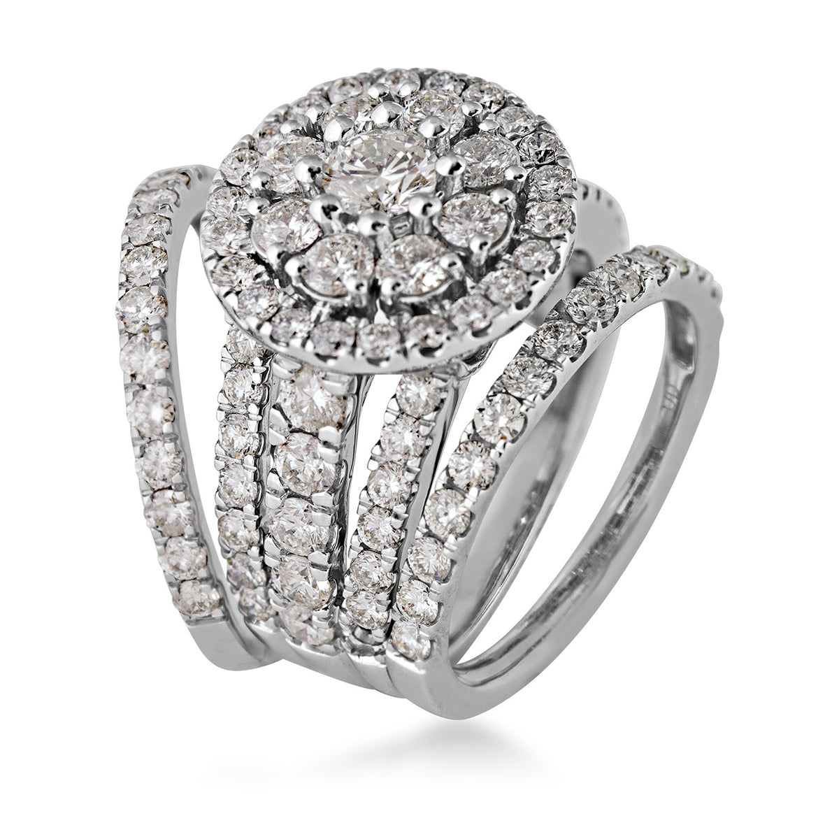 Fairytale Diamonds 4 ct. tw. Round Diamond Cluster Halo Wedding Set in 10K White Gold close-up detail