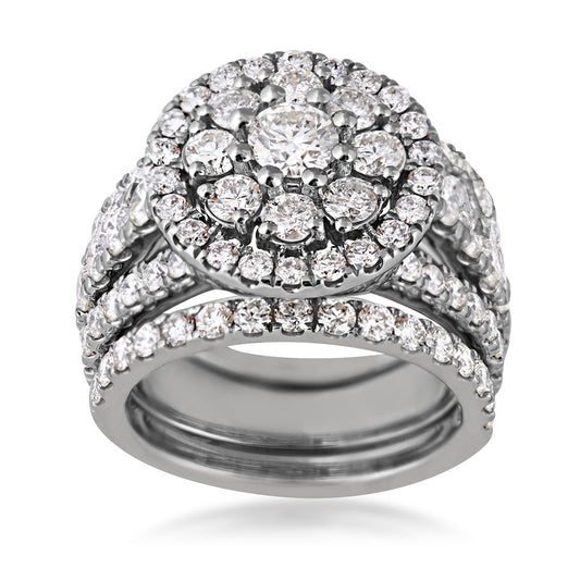 Fairytale Diamonds 4 ct. tw. Round Diamond Cluster Halo Wedding Set in 10K White Gold