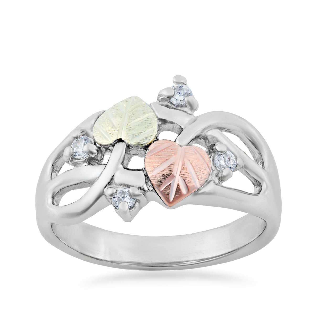 Black Hills Gold Cubic Zirconia & Leaf Ring in Sterling Silver