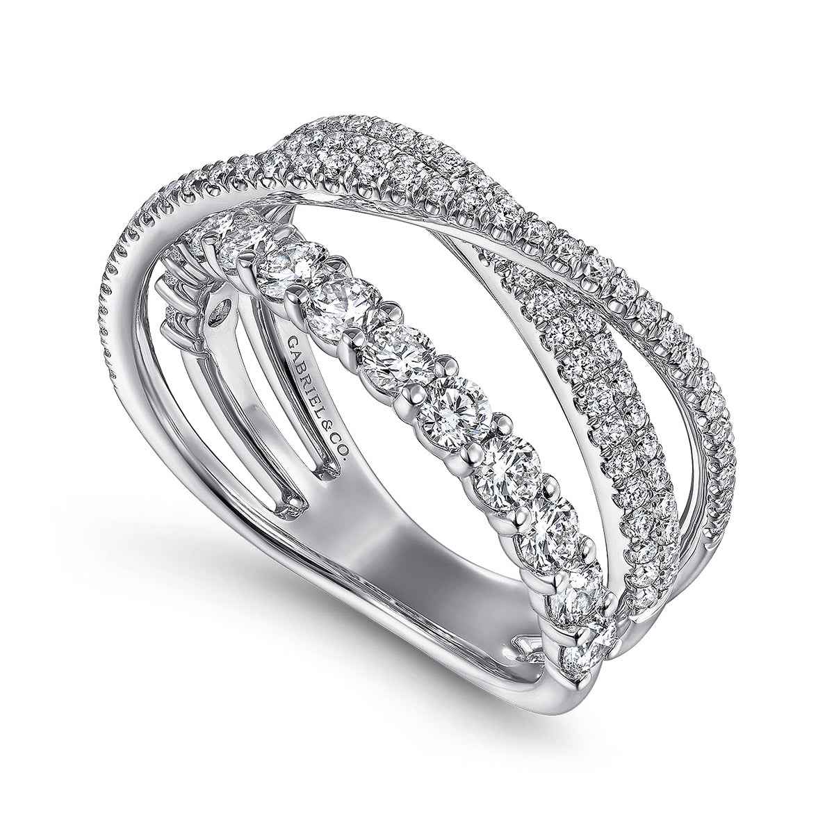 Gabriel & Co. 1-1/6 ct. tw. Diamond Criss Crossing Layered Ring in 14K White Gold front view