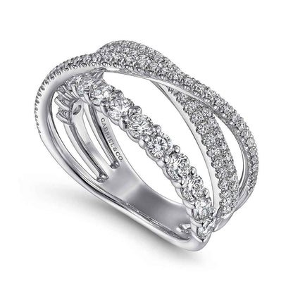 Gabriel & Co. 1-1/6 ct. tw. Diamond Criss Crossing Layered Ring in 14K White Gold front view