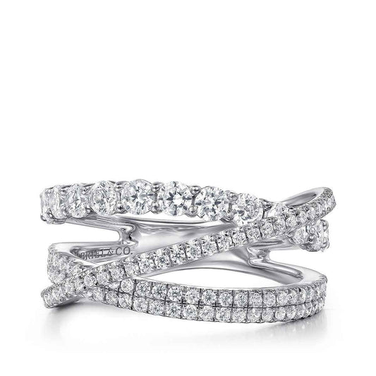 Gabriel & Co. 1-1/6 ct. tw. Diamond Criss Crossing Layered Ring in 14K White Gold