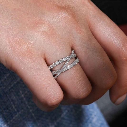 Gabriel & Co. 1-1/6 ct. tw. Diamond Criss Crossing Layered Ring in 14K White Gold close-up detail