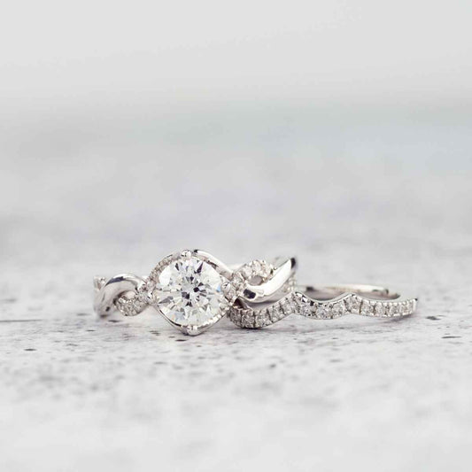 Noventa 1-1/2 ct. tw. Round Brilliant Diamond Twist Wedding Set in 14K White Gold full view